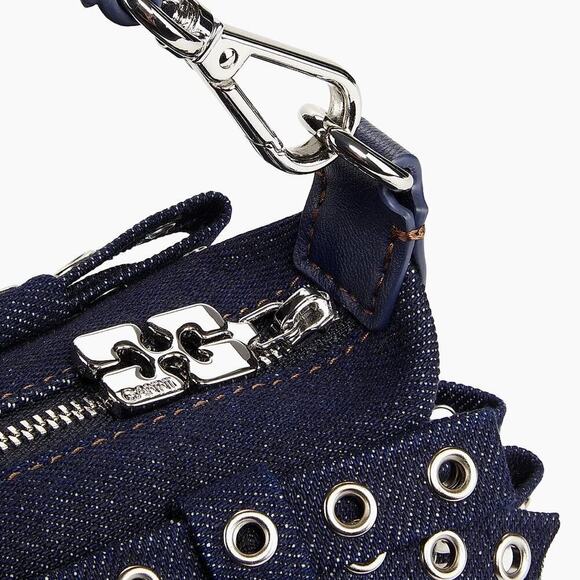 GANNI Denim Small Bow Eyelet Butterfly Denim Pouch bag - Picture 12 of 12